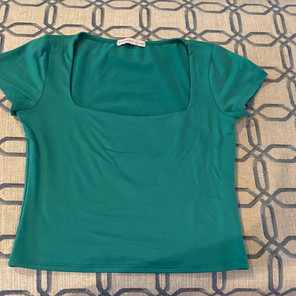 Sincerely Jules Teal Square Neck Blouse